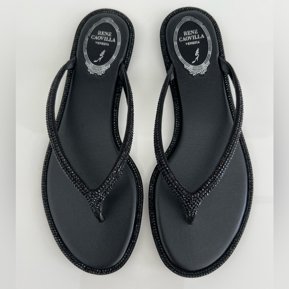 RENE CAOVILLA DIANA STRASS SANDALS SIZE IT 37.5 / US 7.5 NIB!